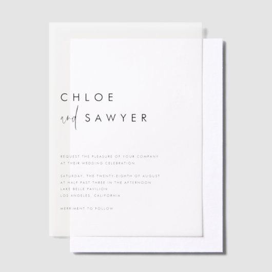 Zwart minimalistisch handgeschreven script Modern Vellum Uitnodigingen (Offset)