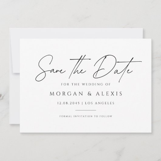 Zwart Minimalistisch Handschrift Script Save The Date (Voorkant)