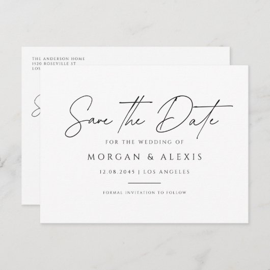 Zwart Minimalistisch Handschrift Script Sla de dat Briefkaart (Voorkant / Achterkant)