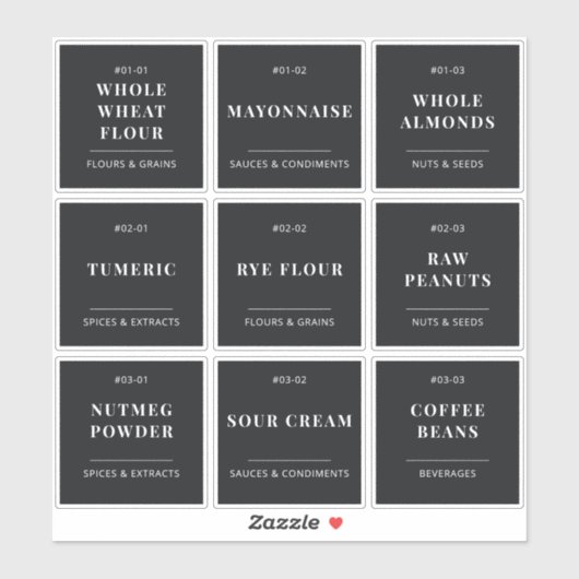 Zwart Minimalistisch Keuken Pantry Eten Opslag Lab Sticker (Vel)