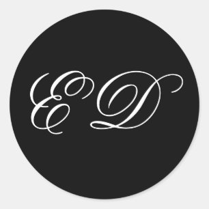 Zwart Minimalistisch Klassiek Kalligrafie Monogram Ronde Sticker