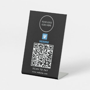 Zwart Minimalistisch Logo Venmo Scan Om Te Betalen Reclamebord Met Voetstuk