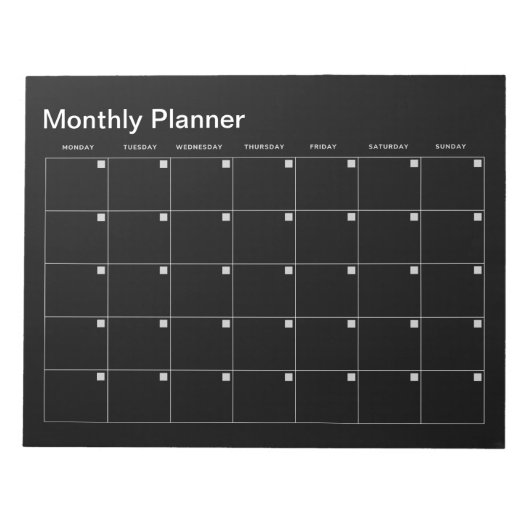 Zwart Minimalistisch Maandplanner Notitieblok (Voorkant)