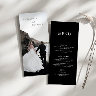 Zwart Minimalistisch Modern Foto Bruiloft Menu