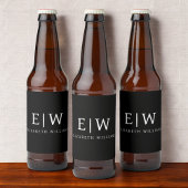 Zwart Minimalistisch Modern Monogram Elegant Bier Etiket