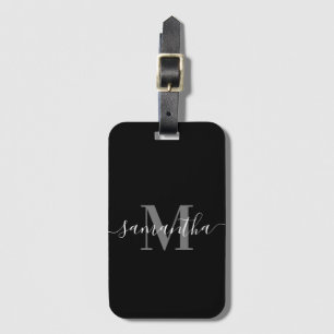 Zwart Minimalistisch Monogram Bagagelabel