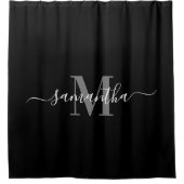 Zwart Minimalistisch Monogram Douchegordijn (Voorkant)