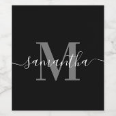 Zwart Minimalistisch Monogram Wijn Etiket (Enkel label)