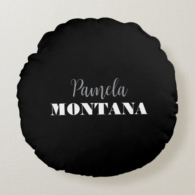 Zwart Minimalistisch Persoonlijk Modern Rond Kussen (Voorkant)