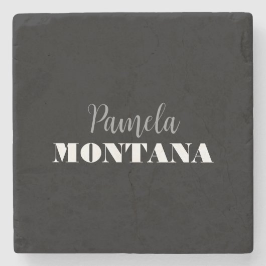 Zwart Minimalistisch Persoonlijk Modern Stenen Onderzetter (Voorkant)