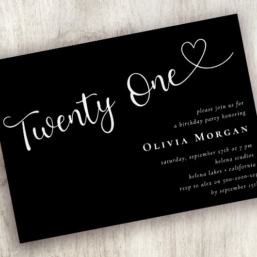 Zwart minimalistisch script 21ste verjaardag kaart