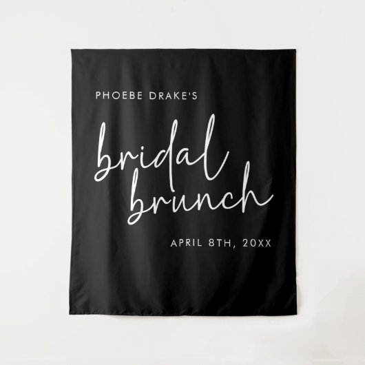 Zwart Minimalistisch Script Bruids Brunch Achtergr Wandkleed (Voorkant)