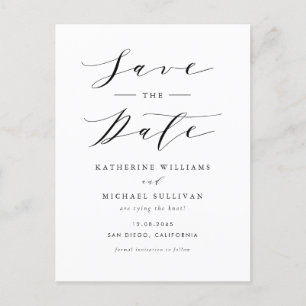 Zwart Minimalistisch Script QR Code Save the Date Briefkaart