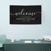 Zwart minimalistisch script Welkom op het huwelijk Spandoek (Beurs)