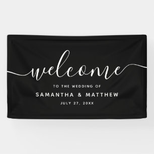 Zwart minimalistisch script Welkom op het huwelijk Spandoek