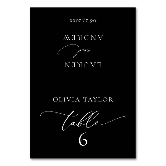 Zwart Minimalistisch Trouwtafelnummer Kaart (Voorkant)