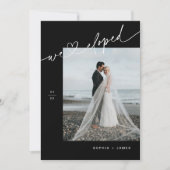 ZWART Minimalistische Hart Trouwkaart Aankondiging (Voorkant)