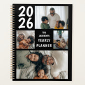 Zwart Modern 4 foto collage jaarlijks Planner (Voorkant)