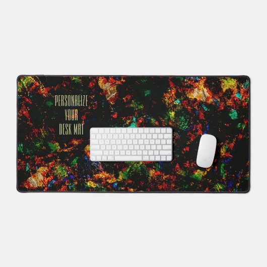 Zwart Modern Abstract Marmer Kleurrijk Neon Initia Bureaumat (Keyboard & Muis)