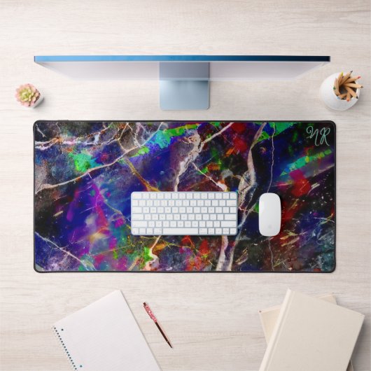 Zwart Modern Abstract Marmer Kleurrijk Neon Initia Bureaumat (Kantoor 1)