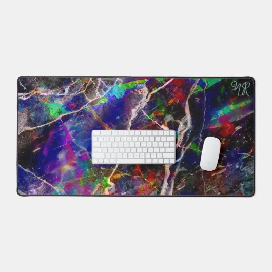 Zwart Modern Abstract Marmer Kleurrijk Neon Initia Bureaumat (Keyboard & Muis)