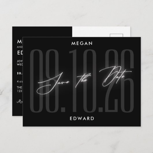 Zwart Modern bruiloft Briefkaart (Voorkant / Achterkant)