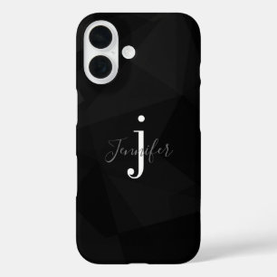 Zwart Modern Classy Aangepaste naam Monogram Initi iPhone 16 Hoesje
