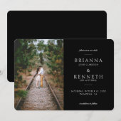Zwart Modern Eenvoudig Elegant Fotohuwelijk Save The Date (Voorkant / Achterkant)