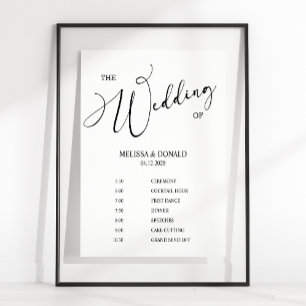 Zwart modern eenvoudig huwelijksprogramma schema poster