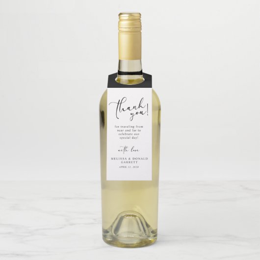 Zwart Modern Eenvoudig Script Bruiloft Dank u Flessenhanger (Op fles)