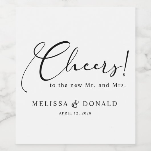 Zwart Modern Eenvoudig Script Bruiloft Wijn Etiket (Enkel label)