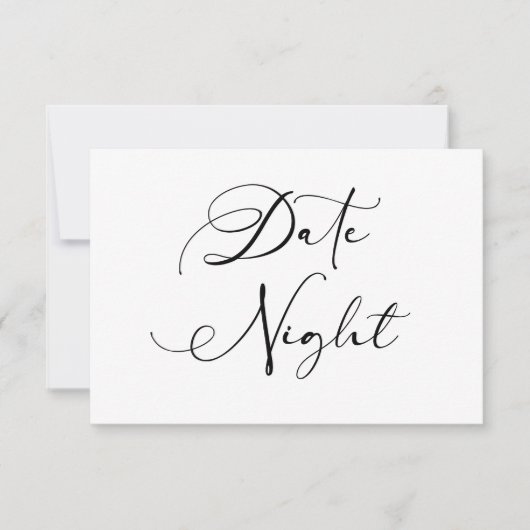 Zwart Modern Eenvoudig Script Koppel Date Night Notitiekaartje (Voorkant)