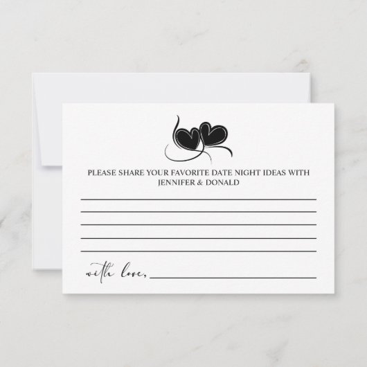 Zwart Modern Eenvoudig Script Koppel Date Night Notitiekaartje (Achterkant)