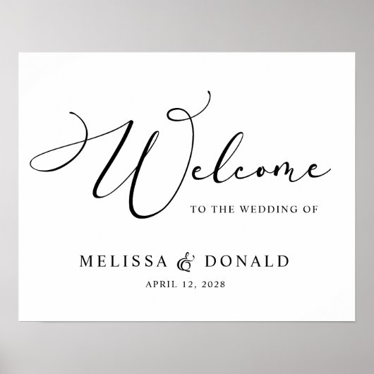 Zwart Modern Eenvoudig Script Welkom Bruiloft Poster (Voorkant)