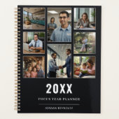 Zwart Modern Elegant 8 Photo Collage Sjabloon Naam Planner (Voorkant)