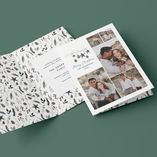 Zwart modern elegant script Kerstmulti-foto Feestdagen Kaart