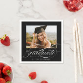 Zwart Modern Elegant Script Photo Graduation Party Servet (Insitu)