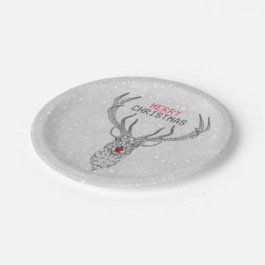 Zwart Modern Geometrisch Kersthert Papieren Bordje (Gekanteld)