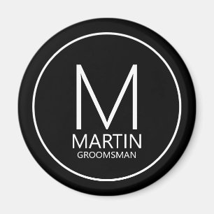 Zwart Modern Gepersonaliseerd Monogram & Naam Groo Magneet