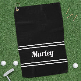 Zwart modern Golfer Sports Klassieke naam Monogram Golfhanddoek
