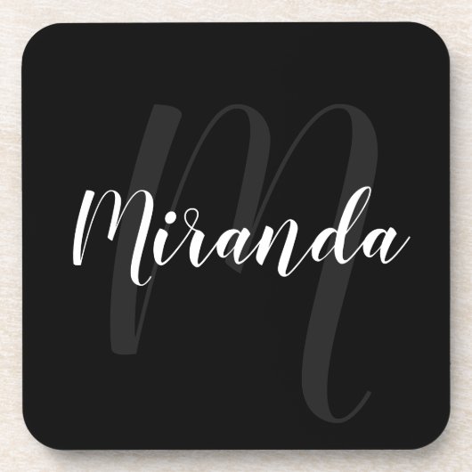 Zwart modern Manuscript Gepersonaliseerd Monogram  Bier Onderzetter (Voorkant)