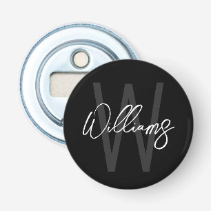 Zwart modern Manuscript Gepersonaliseerd Monogram  Button Flesopener