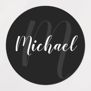 Zwart modern Manuscript Gepersonaliseerd Monogram Labels