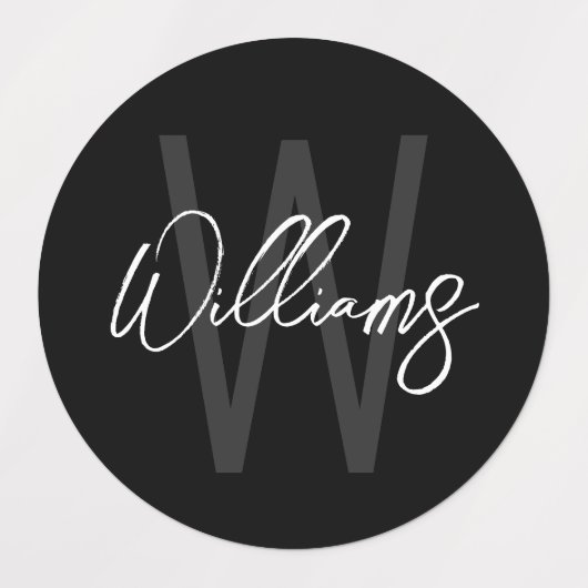 Zwart modern Manuscript Gepersonaliseerd Monogram  Labels (Design 2)
