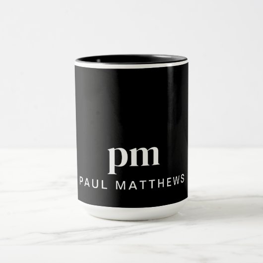 Zwart Modern Minimal Custom Monogram en Naam Mok (Midden)