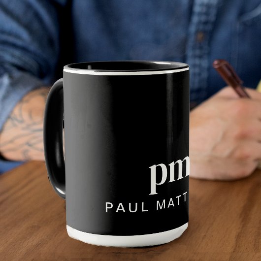 Zwart Modern Minimal Custom Monogram en Naam Mok