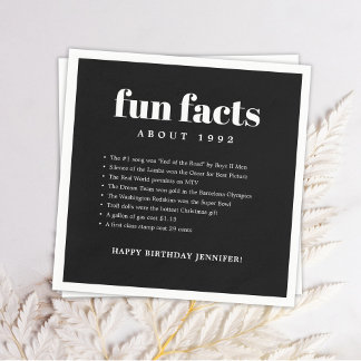 Zwart Modern Minimal Fun Facts Verjaardag Servet