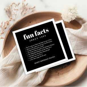 Zwart Modern Minimal Fun Facts Verjaardag Servet