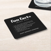 Zwart Modern Minimal Fun Facts Verjaardag Vierkante Kartonnen Onderzetter (Schuin)