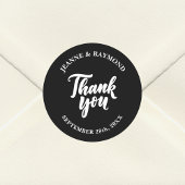 Zwart Modern Minimalistisch Bruiloft Dank u Favor Ronde Sticker